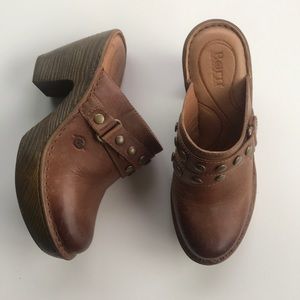 Born cognac leather studded clogs